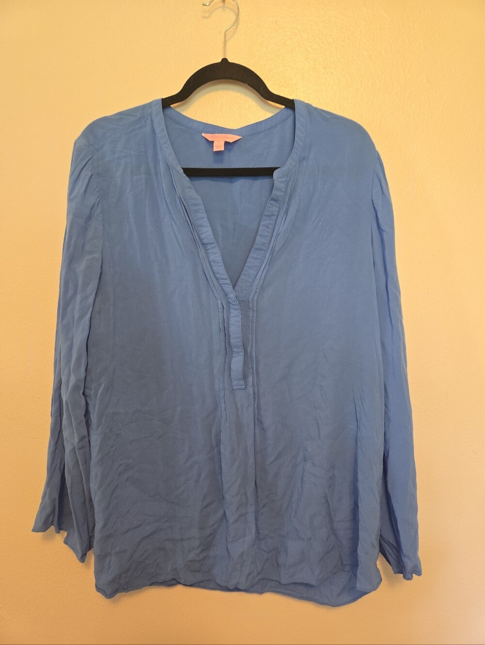 Lilly Pulitzer Roll Tab Sleeve Popover Tunic Blouse Blue XL